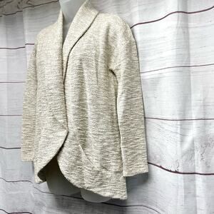 T by Talbots Oatmeal Metallic Gold thread Open Cardigan Blazer Size Sp